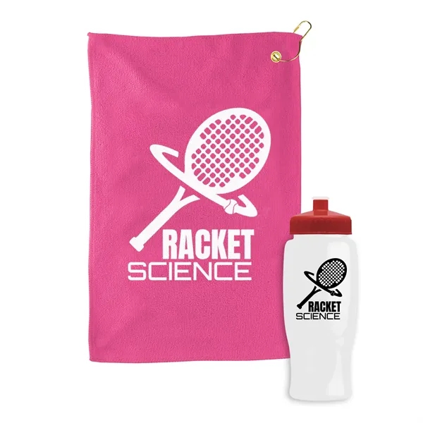 27 oz. Poly-pure transparent bottle with microfiber golf towel. Towel is... from ASI 40480 Koozie Group