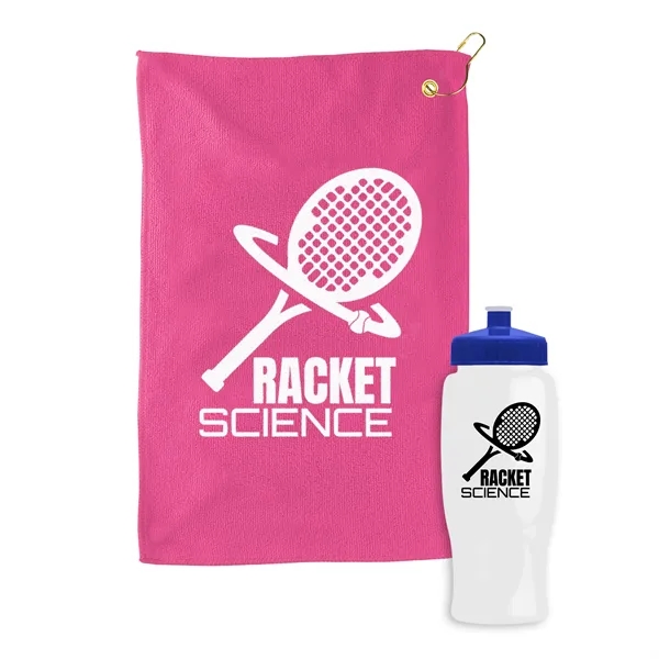 27 oz. Poly-pure transparent bottle with microfiber golf towel. Towel is... from ASI 40480 Koozie Group