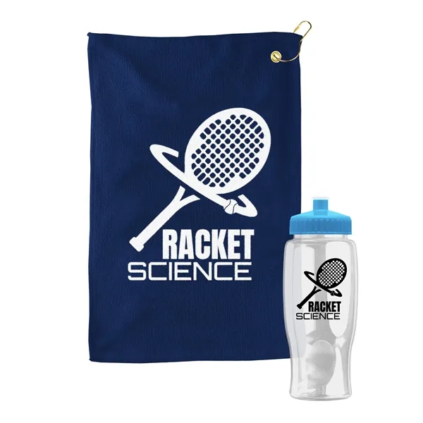 27 oz. Poly-pure transparent bottle with microfiber golf towel. Towel is... from ASI 40480 Koozie Group