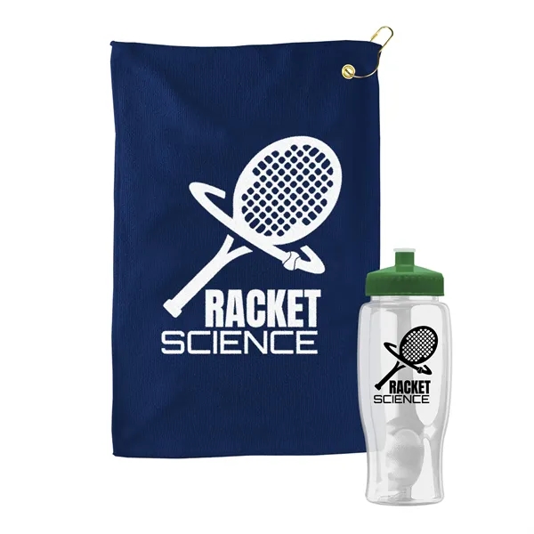 27 oz. Poly-pure transparent bottle with microfiber golf towel. Towel is... from ASI 40480 Koozie Group