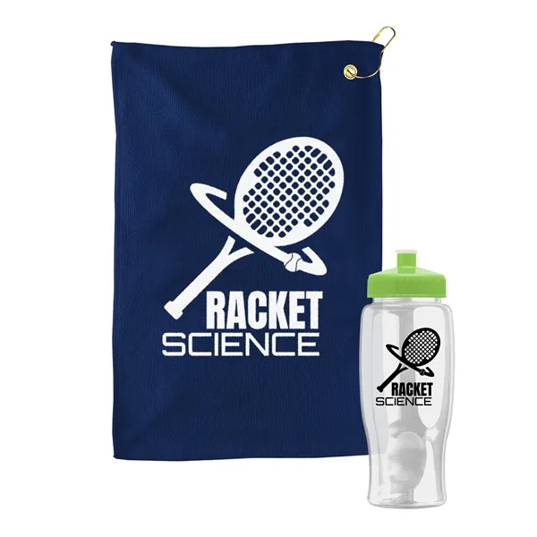 27 oz. Poly-pure transparent bottle with microfiber golf towel. Towel is... from ASI 40480 Koozie Group