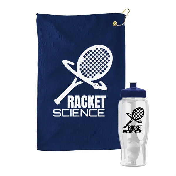 27 oz. Poly-pure transparent bottle with microfiber golf towel. Towel is... from ASI 40480 Koozie Group