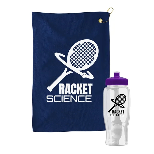 27 oz. Poly-pure transparent bottle with microfiber golf towel. Towel is... from ASI 40480 Koozie Group