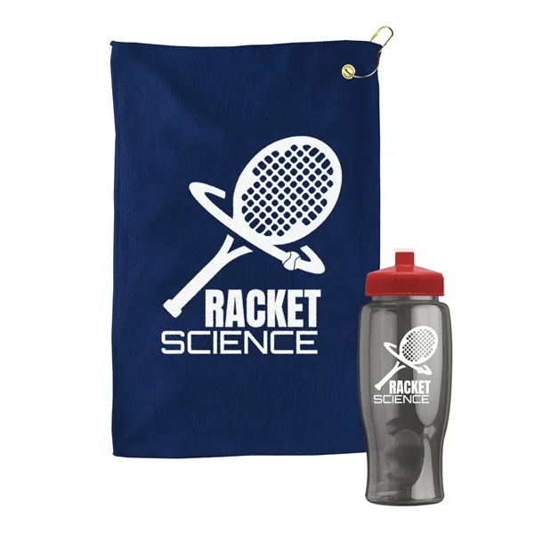 27 oz. Poly-pure transparent bottle with microfiber golf towel. Towel is... from ASI 40480 Koozie Group