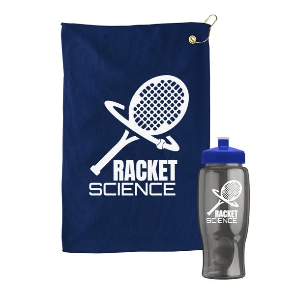 27 oz. Poly-pure transparent bottle with microfiber golf towel. Towel is... from ASI 40480 Koozie Group
