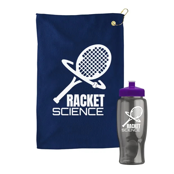 27 oz. Poly-pure transparent bottle with microfiber golf towel. Towel is... from ASI 40480 Koozie Group