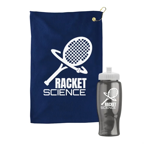 27 oz. Poly-pure transparent bottle with microfiber golf towel. Towel is... from ASI 40480 Koozie Group