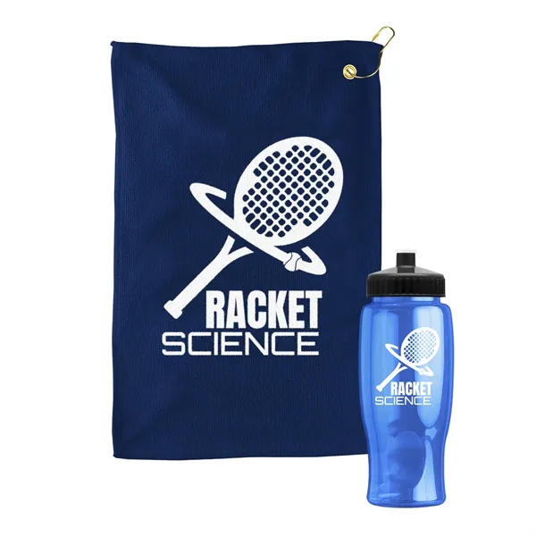 27 oz. Poly-pure transparent bottle with microfiber golf towel. Towel is... from ASI 40480 Koozie Group