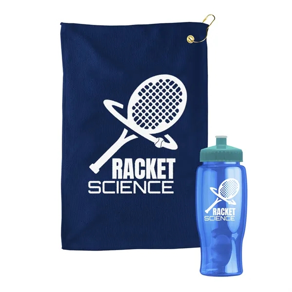 27 oz. Poly-pure transparent bottle with microfiber golf towel. Towel is... from ASI 40480 Koozie Group