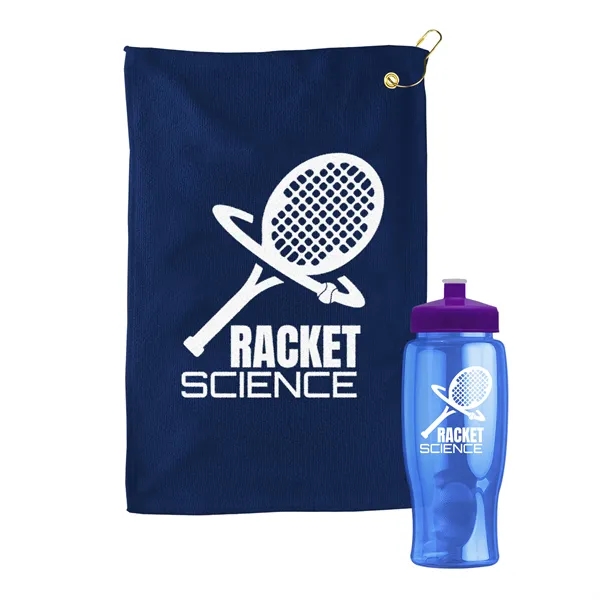 27 oz. Poly-pure transparent bottle with microfiber golf towel. Towel is... from ASI 40480 Koozie Group
