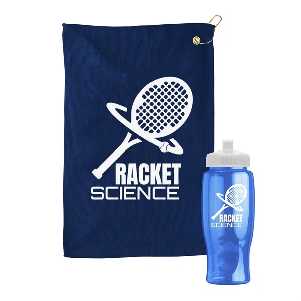 27 oz. Poly-pure transparent bottle with microfiber golf towel. Towel is... from ASI 40480 Koozie Group