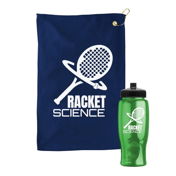 27 oz. Poly-pure transparent bottle with microfiber golf towel. Towel is... from ASI 40480 Koozie Group