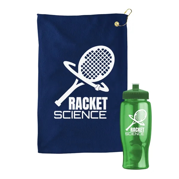 27 oz. Poly-pure transparent bottle with microfiber golf towel. Towel is... from ASI 40480 Koozie Group
