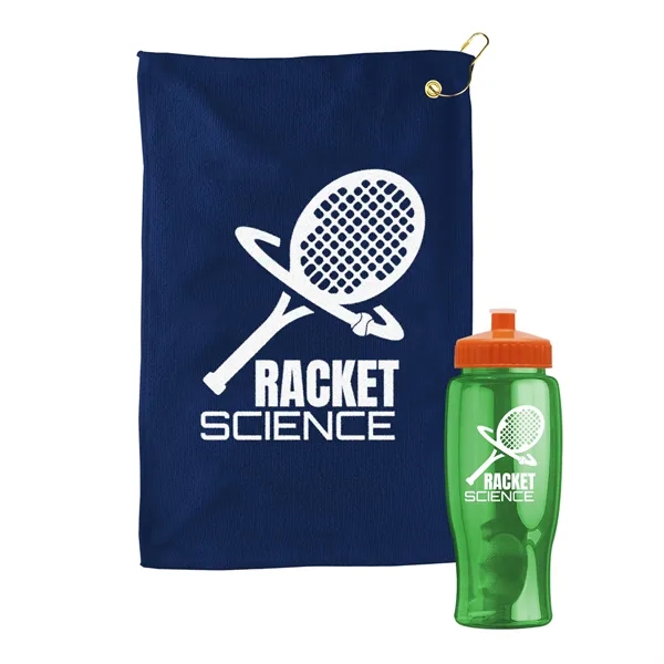 27 oz. Poly-pure transparent bottle with microfiber golf towel. Towel is... from ASI 40480 Koozie Group