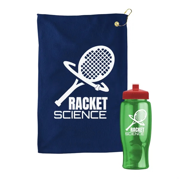 27 oz. Poly-pure transparent bottle with microfiber golf towel. Towel is... from ASI 40480 Koozie Group