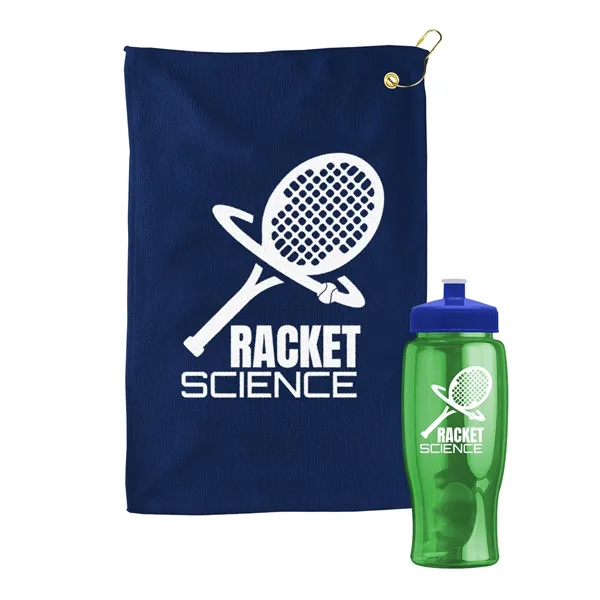27 oz. Poly-pure transparent bottle with microfiber golf towel. Towel is... from ASI 40480 Koozie Group