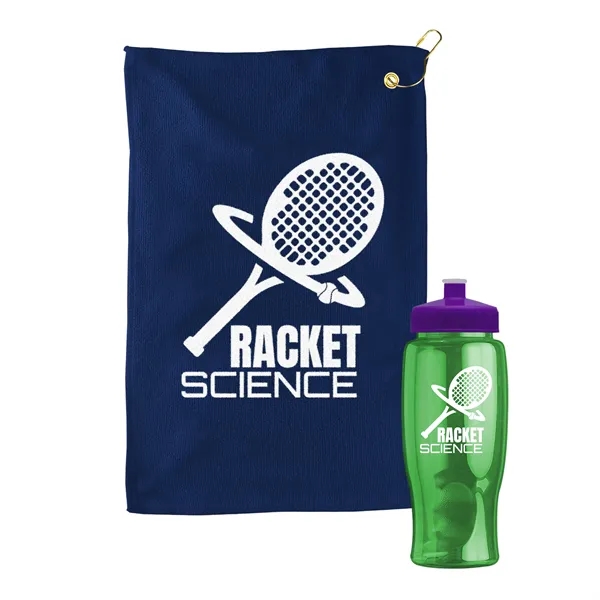 27 oz. Poly-pure transparent bottle with microfiber golf towel. Towel is... from ASI 40480 Koozie Group