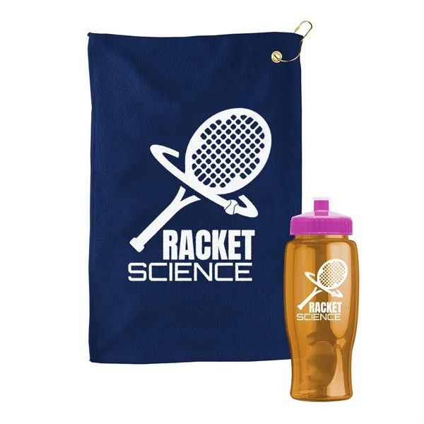 27 oz. Poly-pure transparent bottle with microfiber golf towel. Towel is... from ASI 40480 Koozie Group