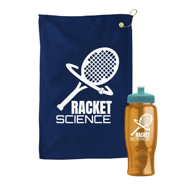 27 oz. Poly-pure transparent bottle with microfiber golf towel. Towel is... from ASI 40480 Koozie Group