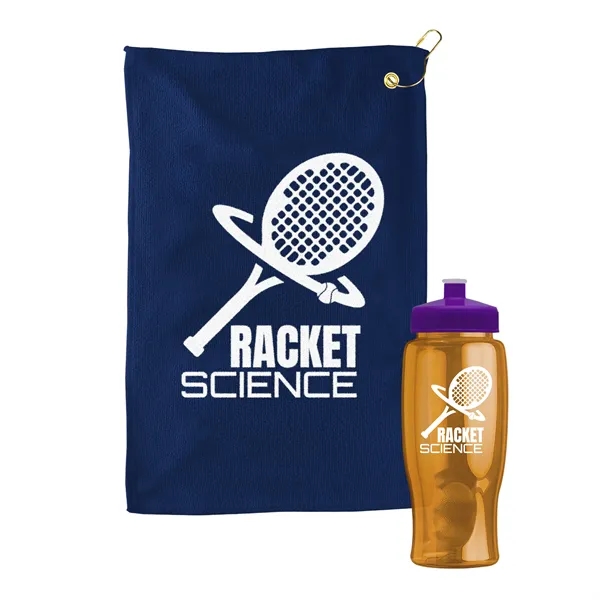 27 oz. Poly-pure transparent bottle with microfiber golf towel. Towel is... from ASI 40480 Koozie Group