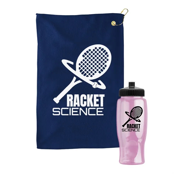 27 oz. Poly-pure transparent bottle with microfiber golf towel. Towel is... from ASI 40480 Koozie Group