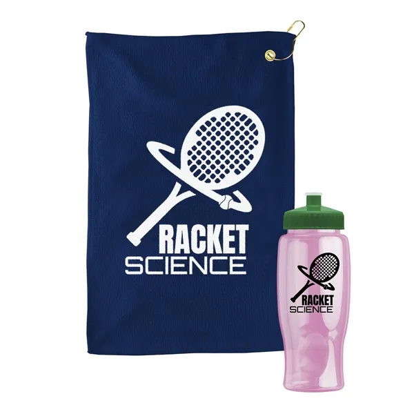27 oz. Poly-pure transparent bottle with microfiber golf towel. Towel is... from ASI 40480 Koozie Group
