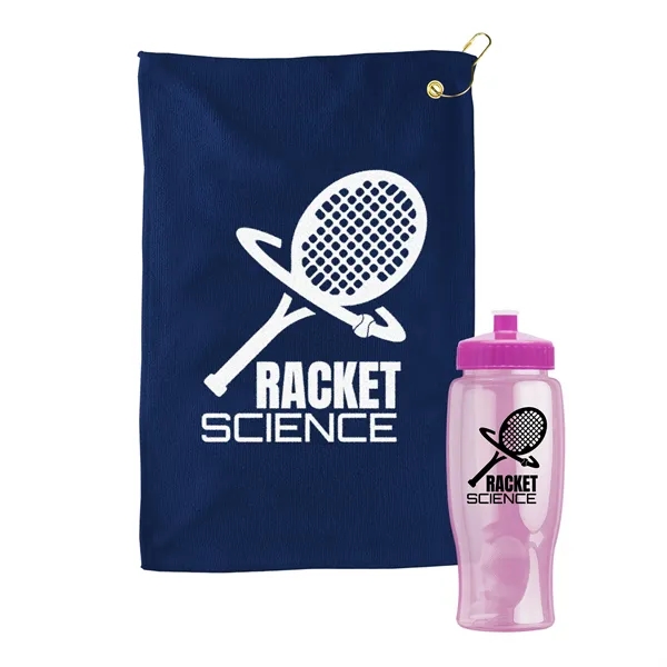 27 oz. Poly-pure transparent bottle with microfiber golf towel. Towel is... from ASI 40480 Koozie Group