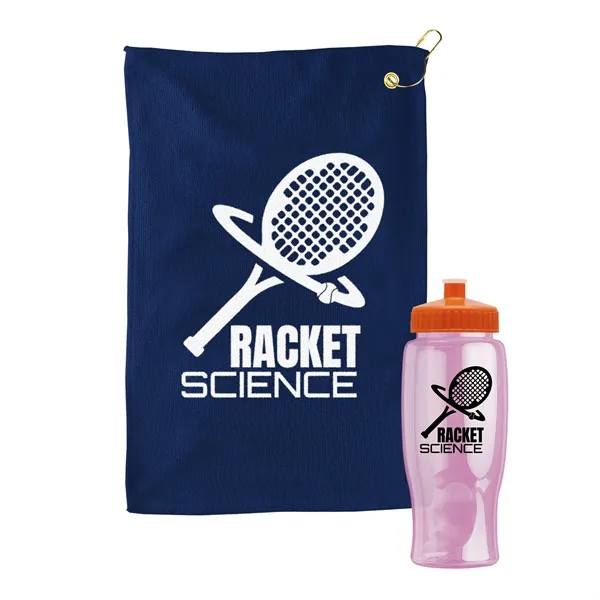 27 oz. Poly-pure transparent bottle with microfiber golf towel. Towel is... from ASI 40480 Koozie Group