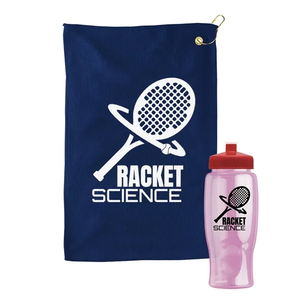 27 oz. Poly-pure transparent bottle with microfiber golf towel. Towel is... from ASI 40480 Koozie Group