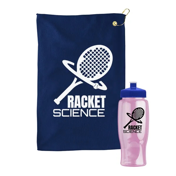 27 oz. Poly-pure transparent bottle with microfiber golf towel. Towel is... from ASI 40480 Koozie Group