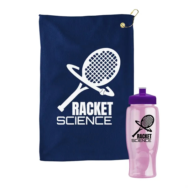 27 oz. Poly-pure transparent bottle with microfiber golf towel. Towel is... from ASI 40480 Koozie Group