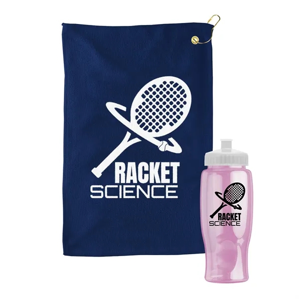27 oz. Poly-pure transparent bottle with microfiber golf towel. Towel is... from ASI 40480 Koozie Group