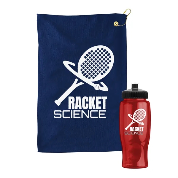 27 oz. Poly-pure transparent bottle with microfiber golf towel. Towel is... from ASI 40480 Koozie Group