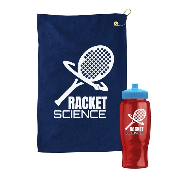 27 oz. Poly-pure transparent bottle with microfiber golf towel. Towel is... from ASI 40480 Koozie Group