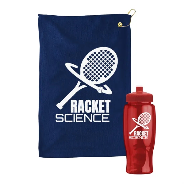 27 oz. Poly-pure transparent bottle with microfiber golf towel. Towel is... from ASI 40480 Koozie Group