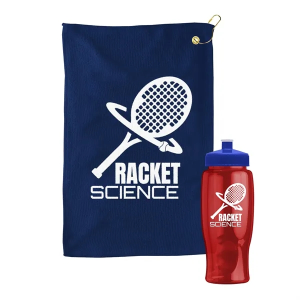 27 oz. Poly-pure transparent bottle with microfiber golf towel. Towel is... from ASI 40480 Koozie Group