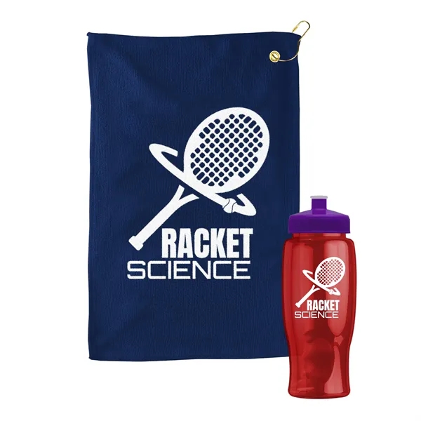27 oz. Poly-pure transparent bottle with microfiber golf towel. Towel is... from ASI 40480 Koozie Group