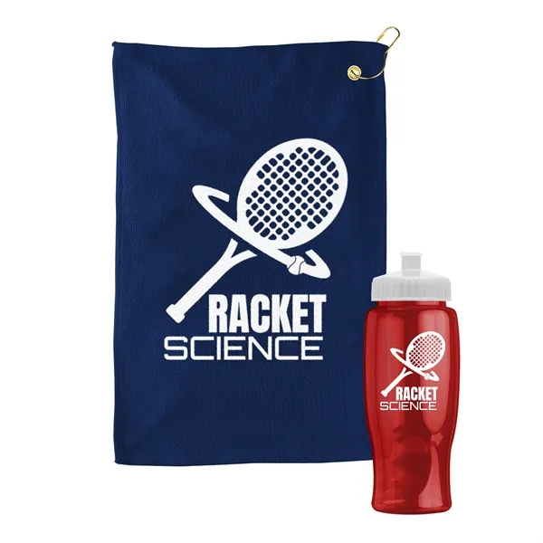 27 oz. Poly-pure transparent bottle with microfiber golf towel. Towel is... from ASI 40480 Koozie Group