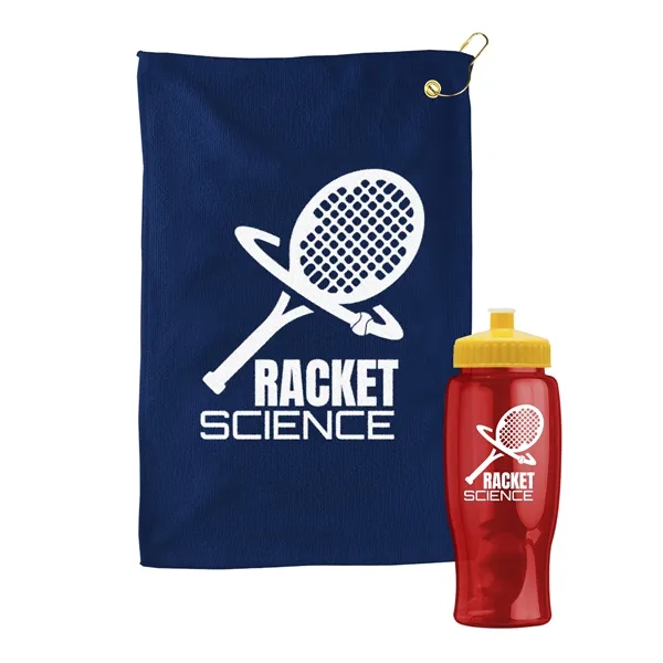 27 oz. Poly-pure transparent bottle with microfiber golf towel. Towel is... from ASI 40480 Koozie Group