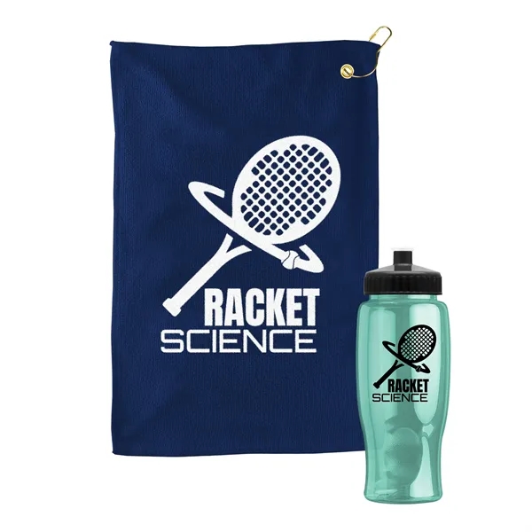 27 oz. Poly-pure transparent bottle with microfiber golf towel. Towel is... from ASI 40480 Koozie Group