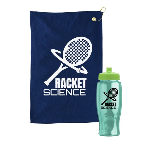 27 oz. Poly-pure transparent bottle with microfiber golf towel. Towel is... from ASI 40480 Koozie Group