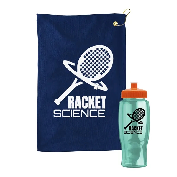 27 oz. Poly-pure transparent bottle with microfiber golf towel. Towel is... from ASI 40480 Koozie Group