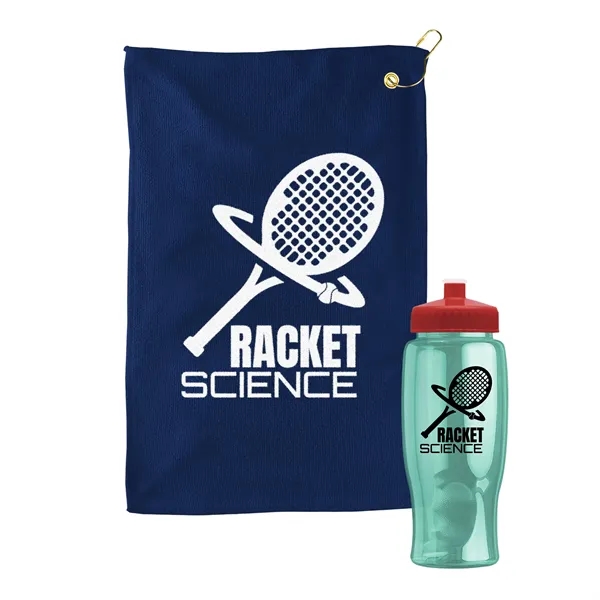 27 oz. Poly-pure transparent bottle with microfiber golf towel. Towel is... from ASI 40480 Koozie Group