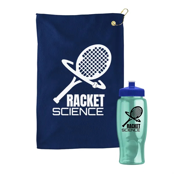 27 oz. Poly-pure transparent bottle with microfiber golf towel. Towel is... from ASI 40480 Koozie Group