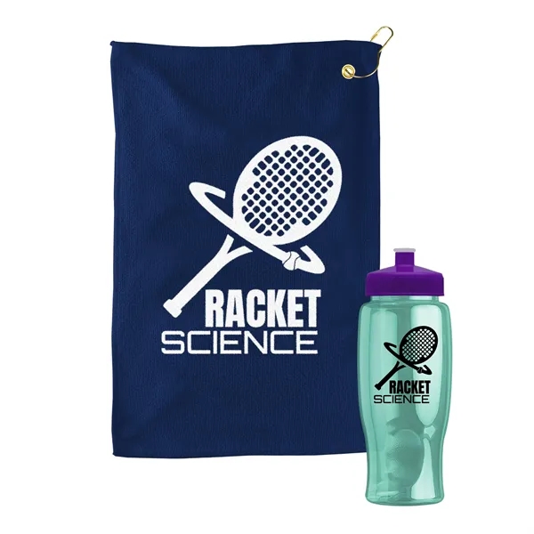 27 oz. Poly-pure transparent bottle with microfiber golf towel. Towel is... from ASI 40480 Koozie Group