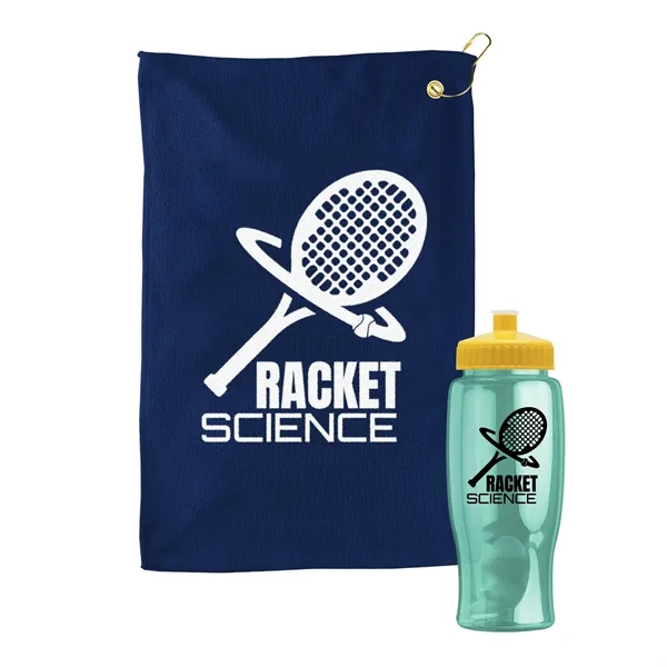 27 oz. Poly-pure transparent bottle with microfiber golf towel. Towel is... from ASI 40480 Koozie Group