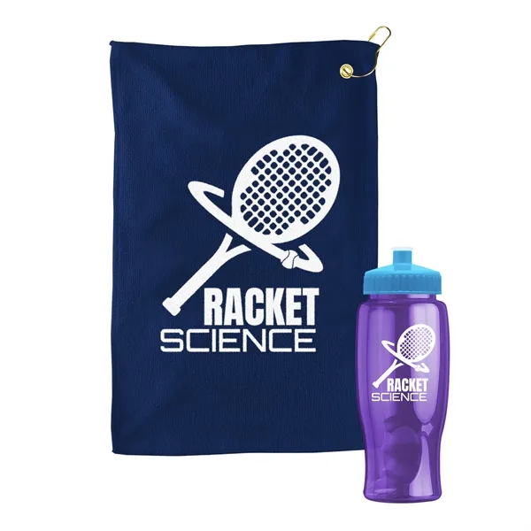 27 oz. Poly-pure transparent bottle with microfiber golf towel. Towel is... from ASI 40480 Koozie Group