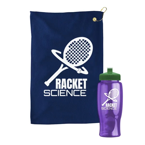 27 oz. Poly-pure transparent bottle with microfiber golf towel. Towel is... from ASI 40480 Koozie Group