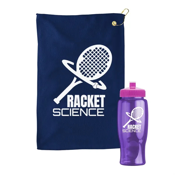 27 oz. Poly-pure transparent bottle with microfiber golf towel. Towel is... from ASI 40480 Koozie Group