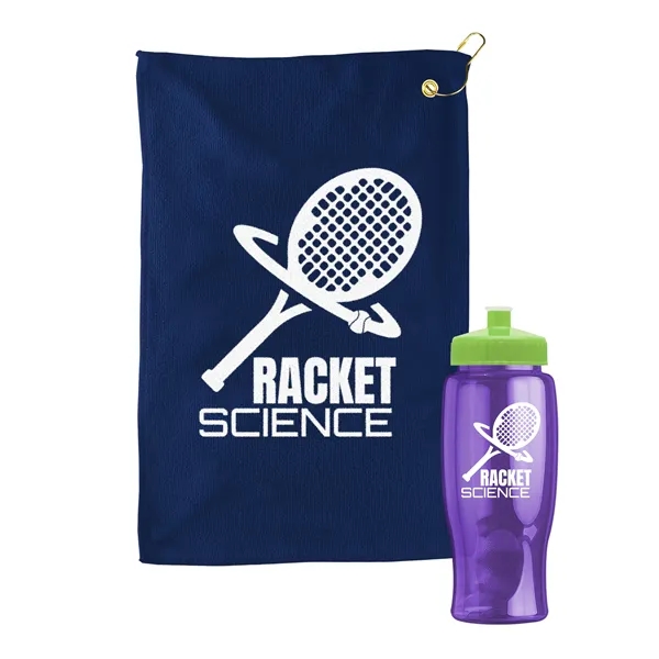 27 oz. Poly-pure transparent bottle with microfiber golf towel. Towel is... from ASI 40480 Koozie Group
